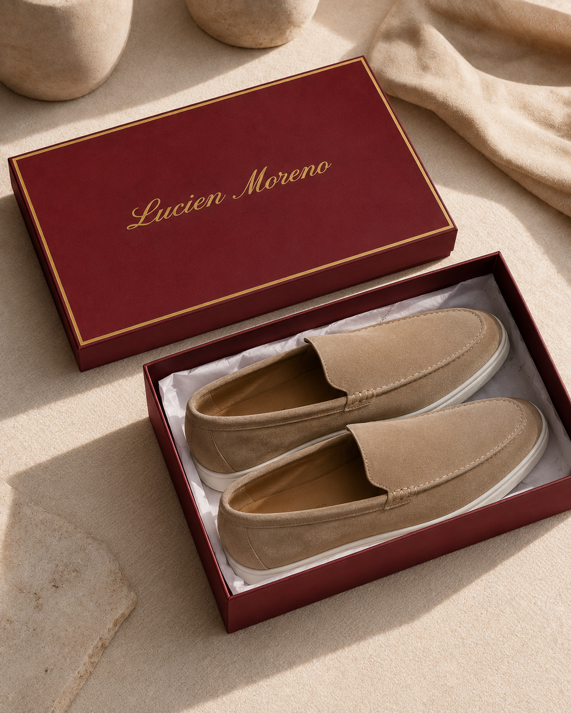 Beige Cowhide Slip-On Loafers