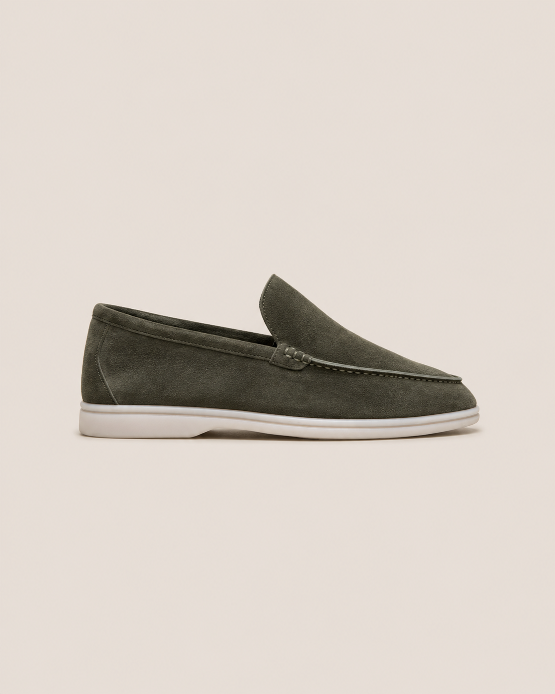 Army Green Cowhide Slip-On Loafers