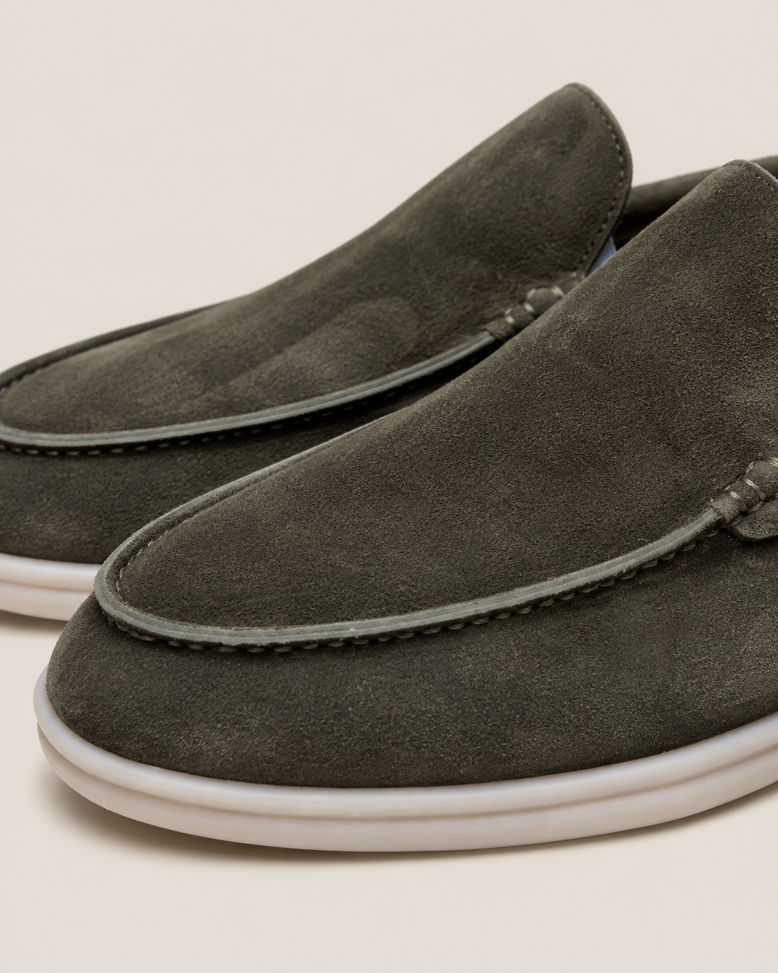 Army Green Cowhide Slip-On Loafers