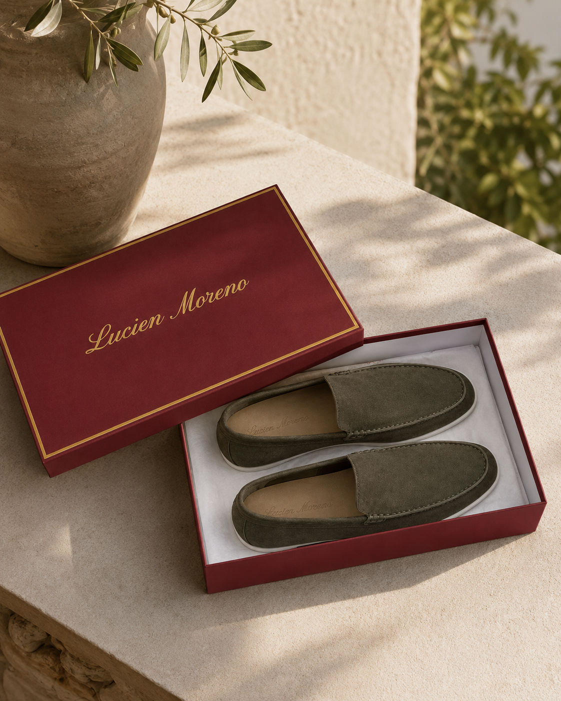 Army Green Cowhide Slip-On Loafers