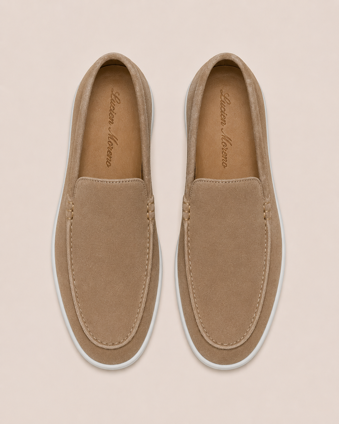 Beige Cowhide Slip-On Loafers