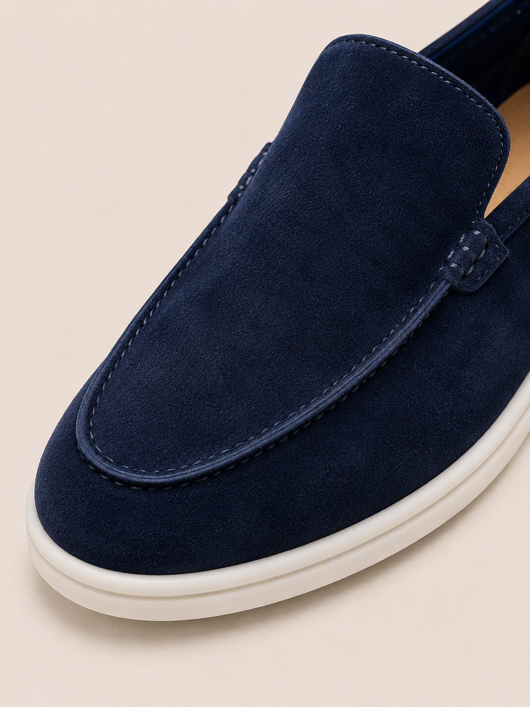 Navy Blue Cowhide Slip-On Loafers