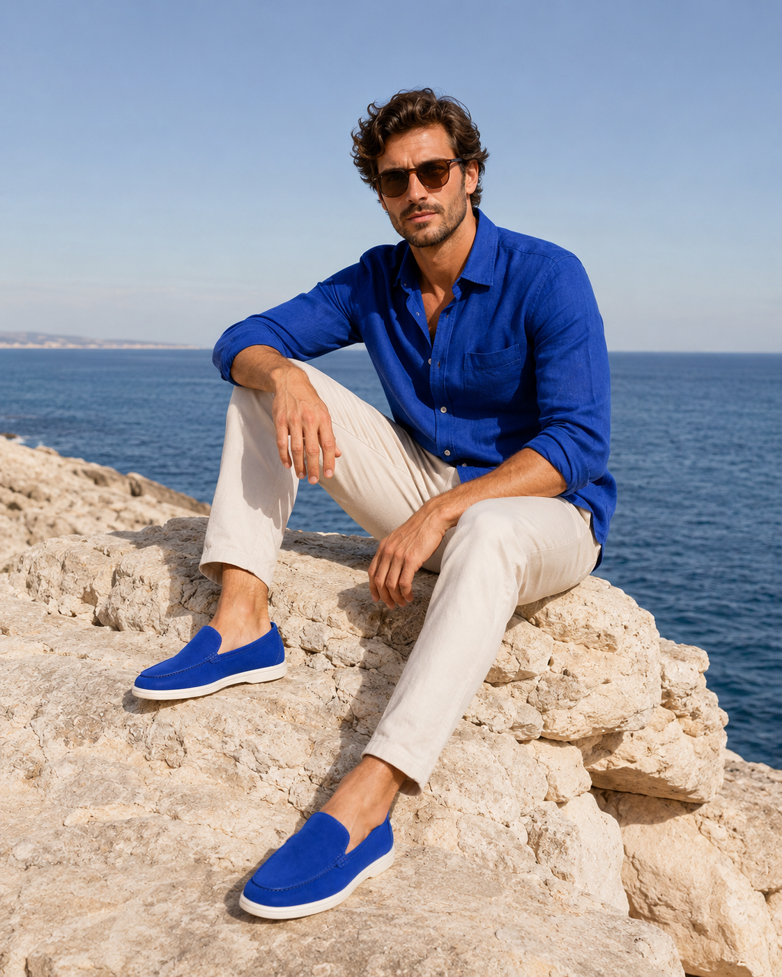 Royal Blue Cowhide Slip-On Loafers